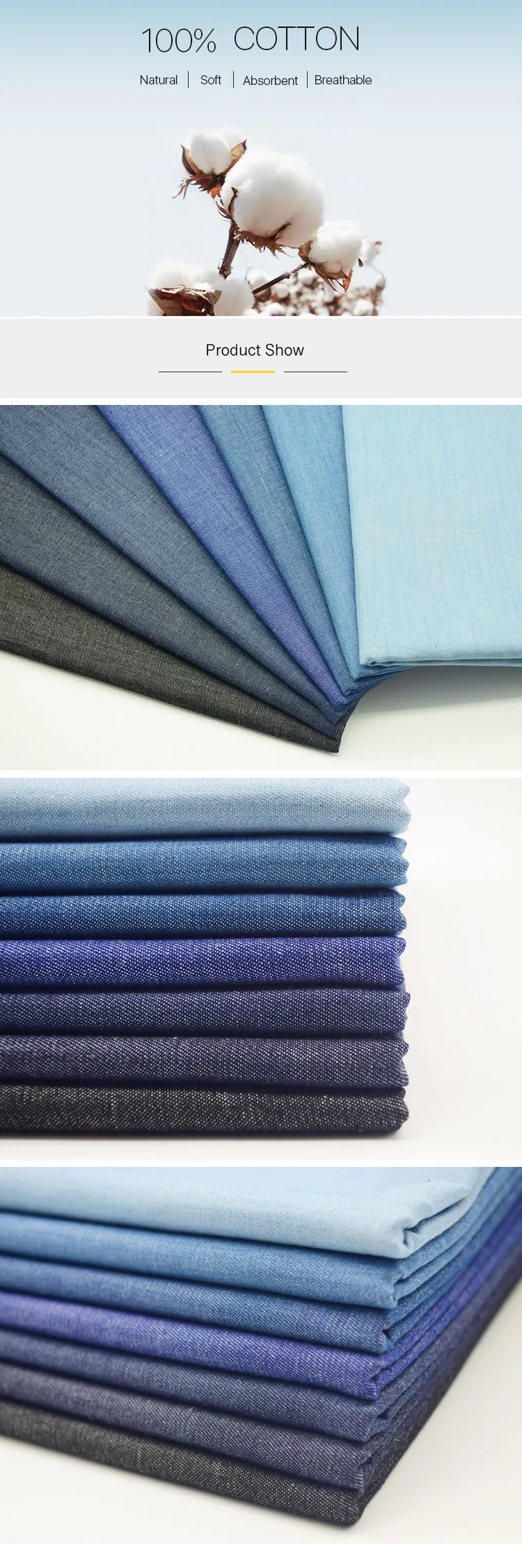 Skygen wholesale bulk stock cheap brazil colombia bangladesh 100% cotton twill denim fabric for sale