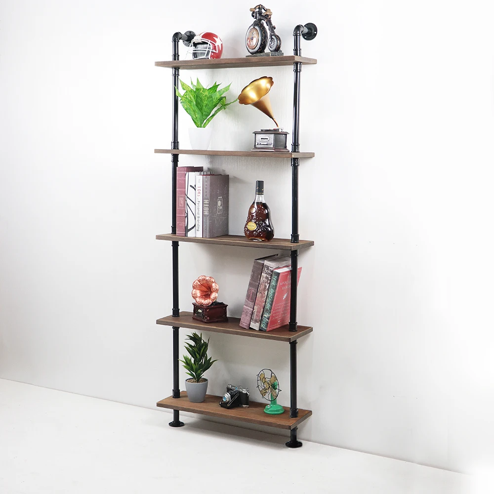 Industrial Pipe Shelf Floating Wall Shelf Rustic Wood Plank With Black ...
