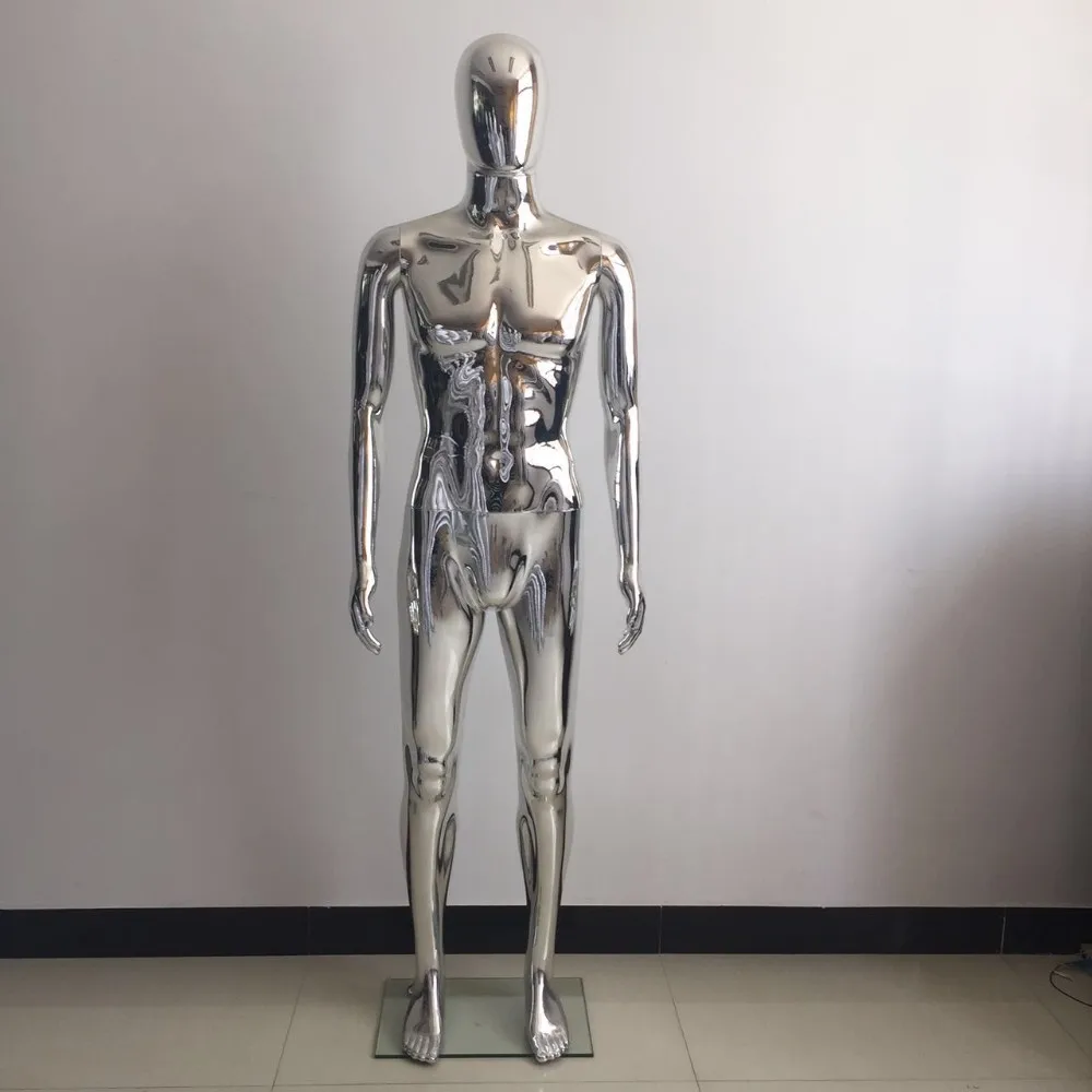 Golden Color Chrome Man Mannequins Standing Style Egghead Model Full