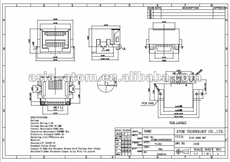 Rj45 Smt Connector 6688 - Buy Smt Rj45 Connectors,Rj Smt Connector,Rj45-6688 Connector Product on Alibaba com