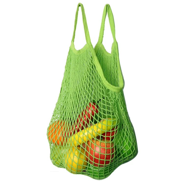 Customize Reusable Net Knitted Making Green Cotton Large Capacity Mesh Storage Bag With Shoulder Handle For Fruit Vegetable