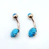 Korean Fersion Fashion Stainless Titanium Steel 316L Prevent Allergy Double Head Turquoise Belly Bar Ring