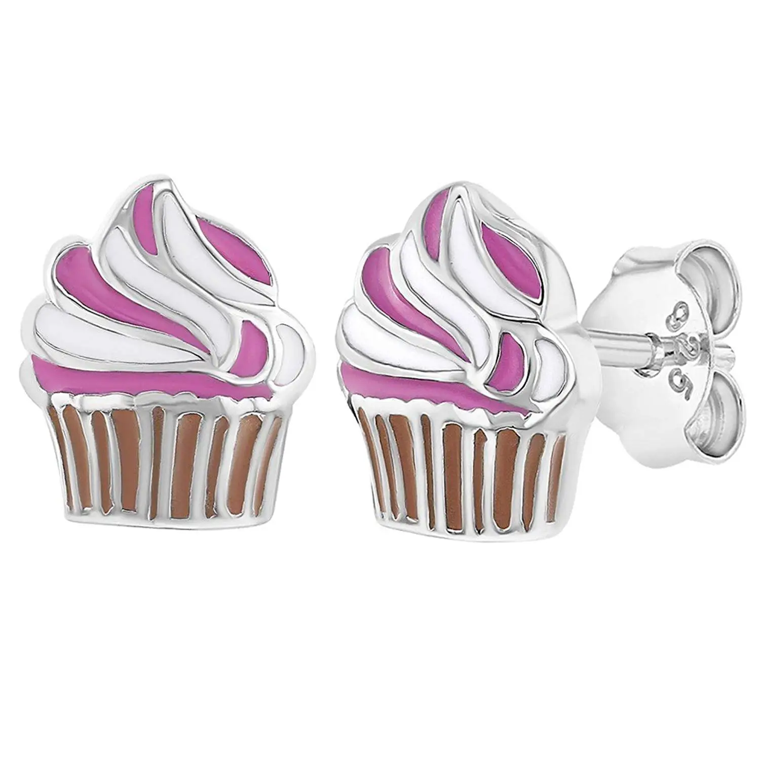 Girls Cupcake Colorful Ear Studs 925 Sterling Silver