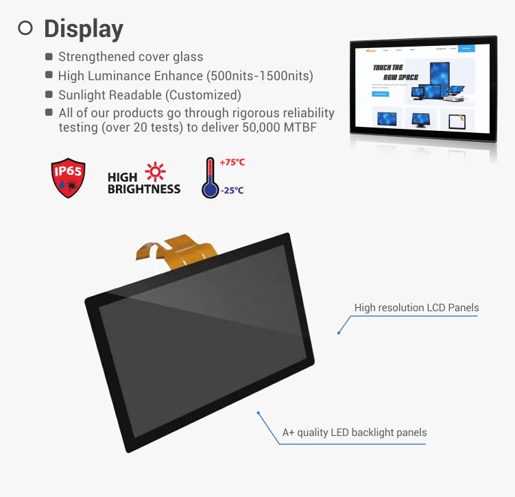1000cd/m high brightness LCD touch monitor 21.5 inch 16:9 Open Metal Frame