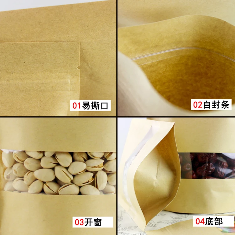 Kraft paper bag with clear window and zipper
