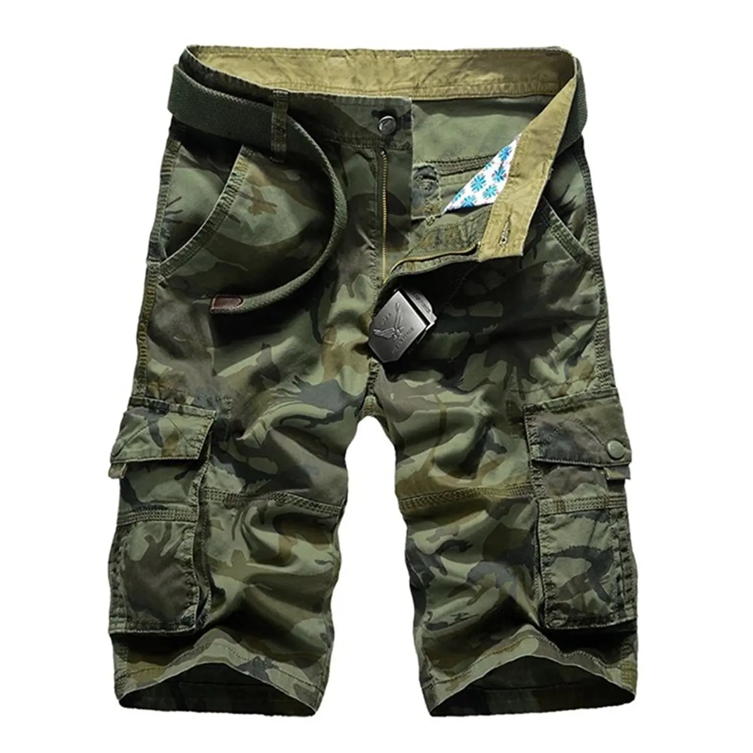 Pandapang Mens Straight Leg Vogue Baggy Mid Waist Activewear Cargo Short Pants