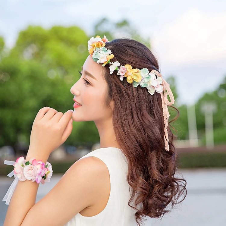 zijianZZJ Hair Band 2019 New Wedding Headband Solid Color Ruffles Lace Flower Hair Wreath Garland Beaded Decor Princess Halo Crown With Adjustable Ribbon For Kids White