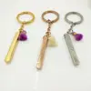 Free Engraving Custom Plain Vertical Cuboid Bar Rectangle Pendant Keychain Stainless Steel Key Chain Ring for Lovers Couples