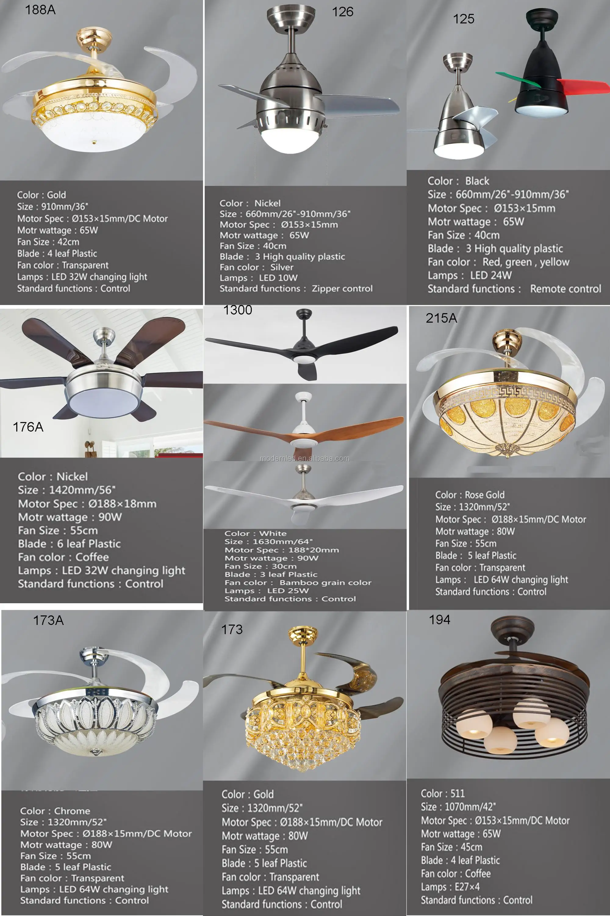 2017 modern lighting 52 inch high quality ceiling fan hidden blades with remote