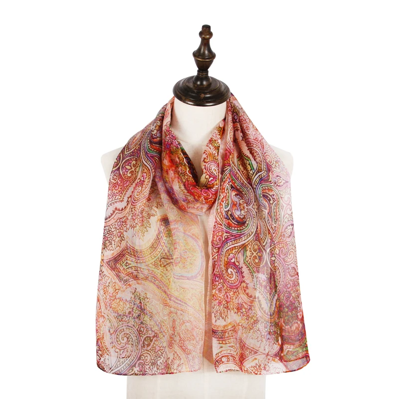 Fashion Print Natural Silk Scarf Chiffon muffler Lady Shawl Wrap