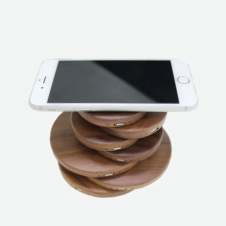 Easy Carry Desktop Mobile Phone Qi Fast Wireless Charger Wood Wireless