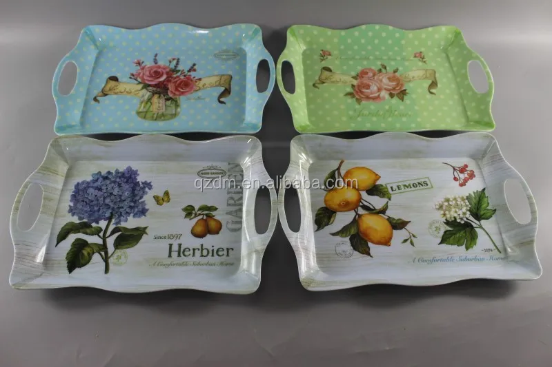 12-15-17" Melamine Serving tray set ,Wave tary with handle