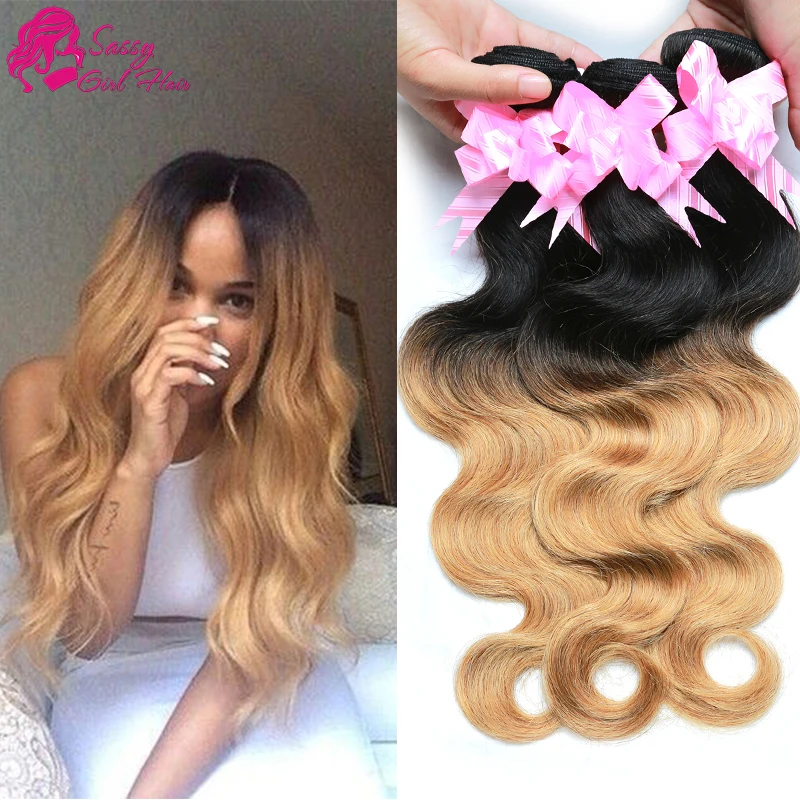 Hj Weave Beauty Brazilian Body Wave Human Hair Weave Blonde Bundles Ombre 1b 27 Cheap 4pcs