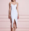 Women's Solid White Rib Ruched BodyCon Tank Front Snap Knit Jersey Dress