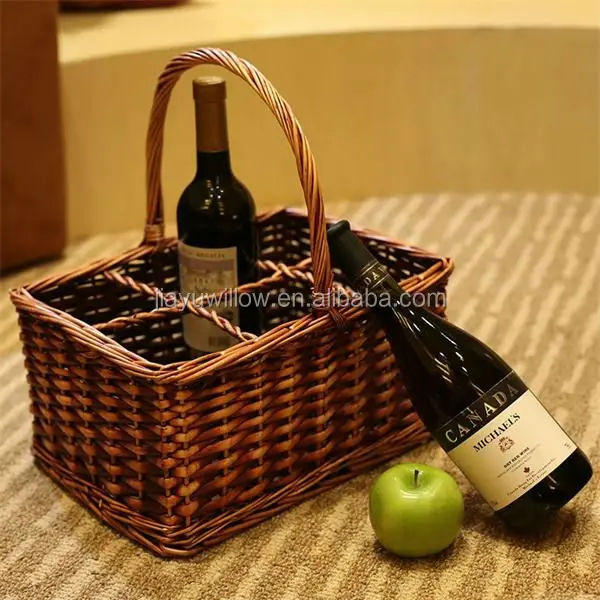6 Bottle Wicker Wine Carrier Basket,Wicker Wine Bottle Holder Basket