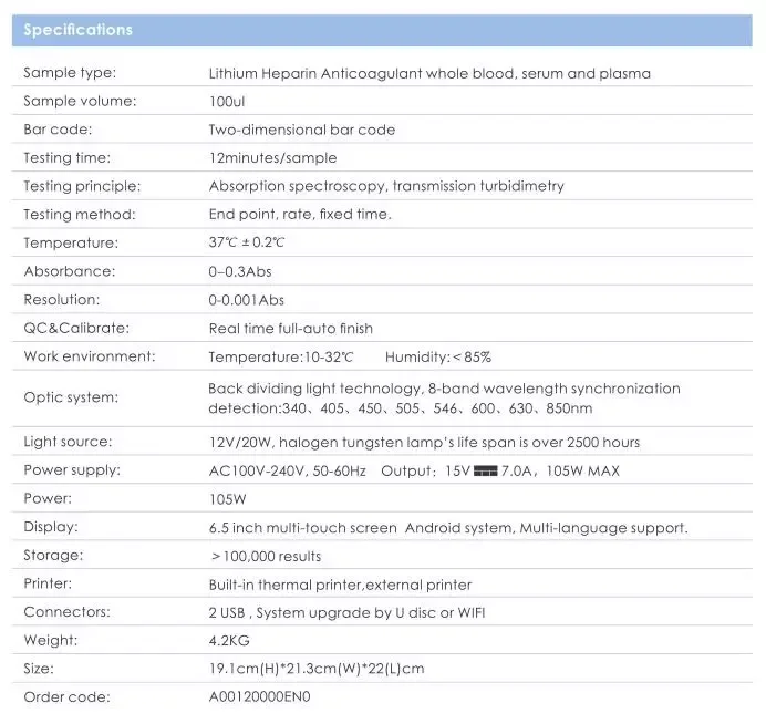 Hot sale laboratory fully automated portable blood biochemistry / chemistry analyzer YSTE120