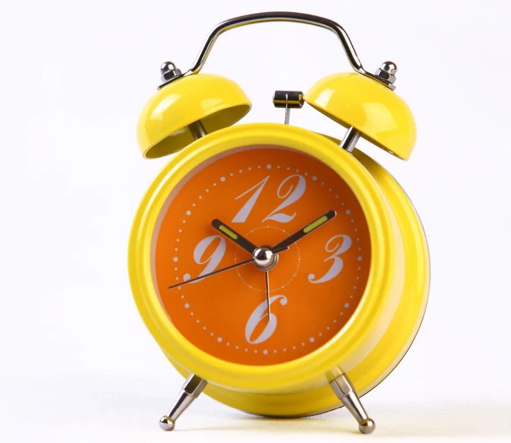 Yellow Metal Double Bell Silent Quartz Movement Classic Fancy Alarm