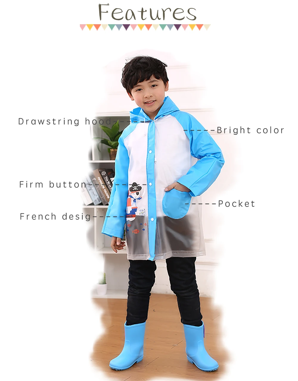 Hikingblue Pvc Cartoon Waterproof Childrens Rain Coat For Kids