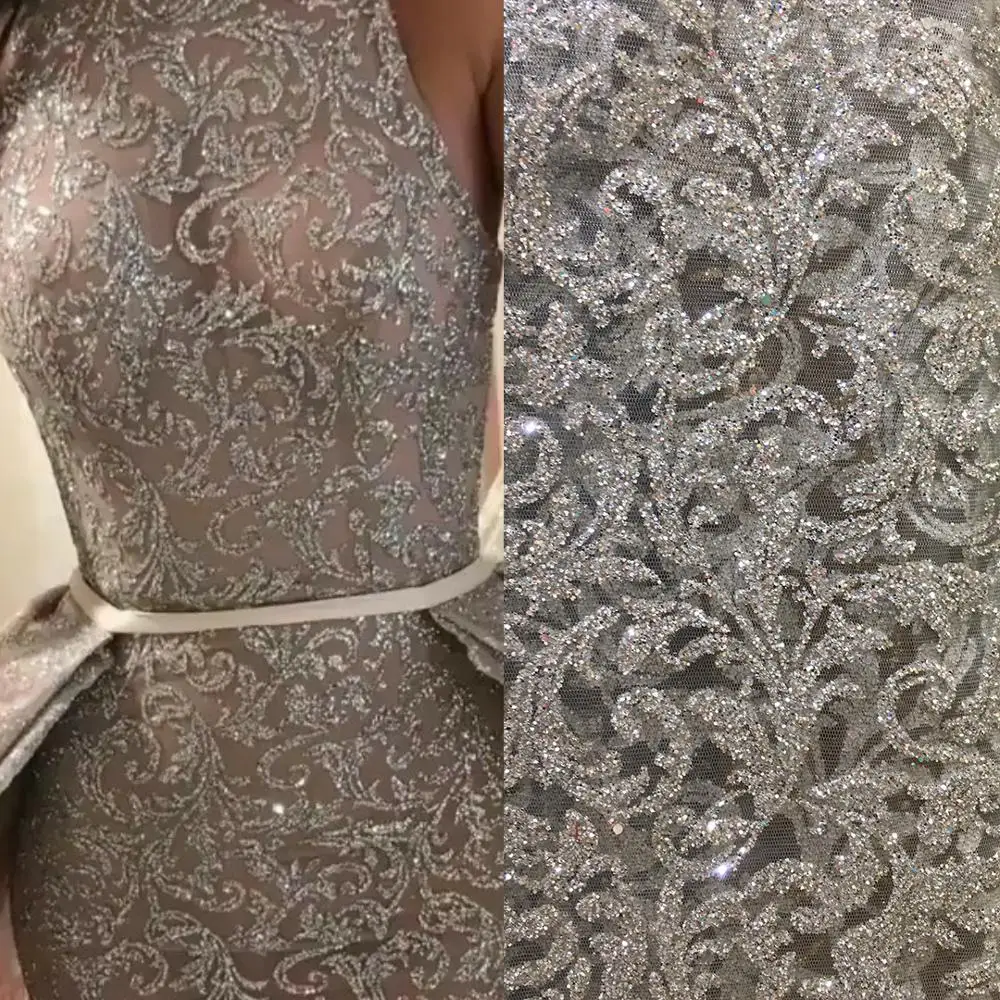 silver sequin lace fabric
