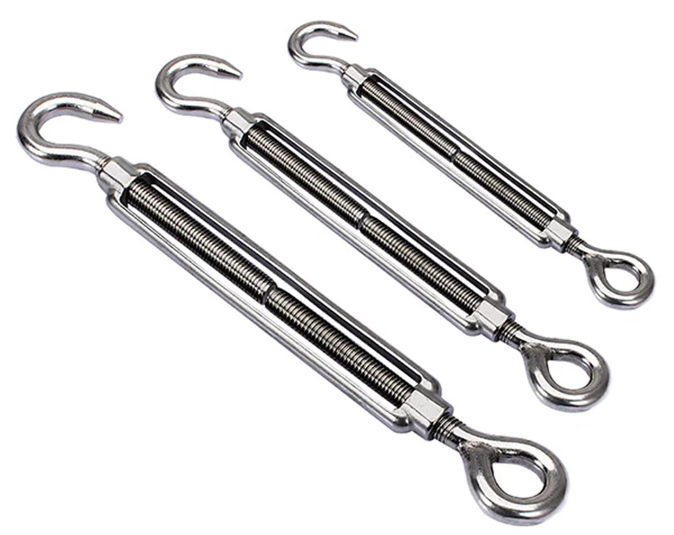 304 Stainless Steel Hook & Eye Turnbuckle Open Body Wire Rope Tightener 