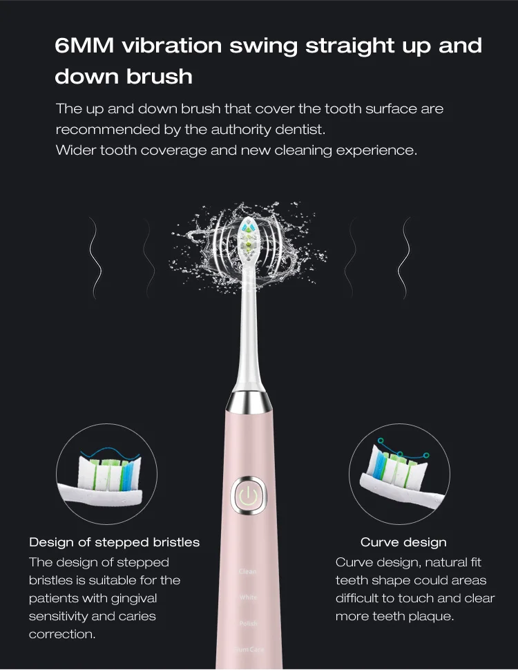 Fashionable patented HOT PINK electric toothbrush for girl use H3 electric toothbrush