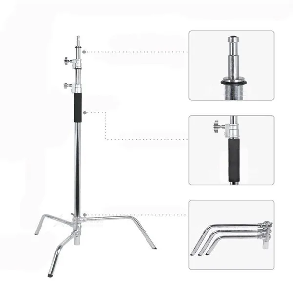 Stainless Steel Studio Light Stand Detachable Light Cstand With Arm