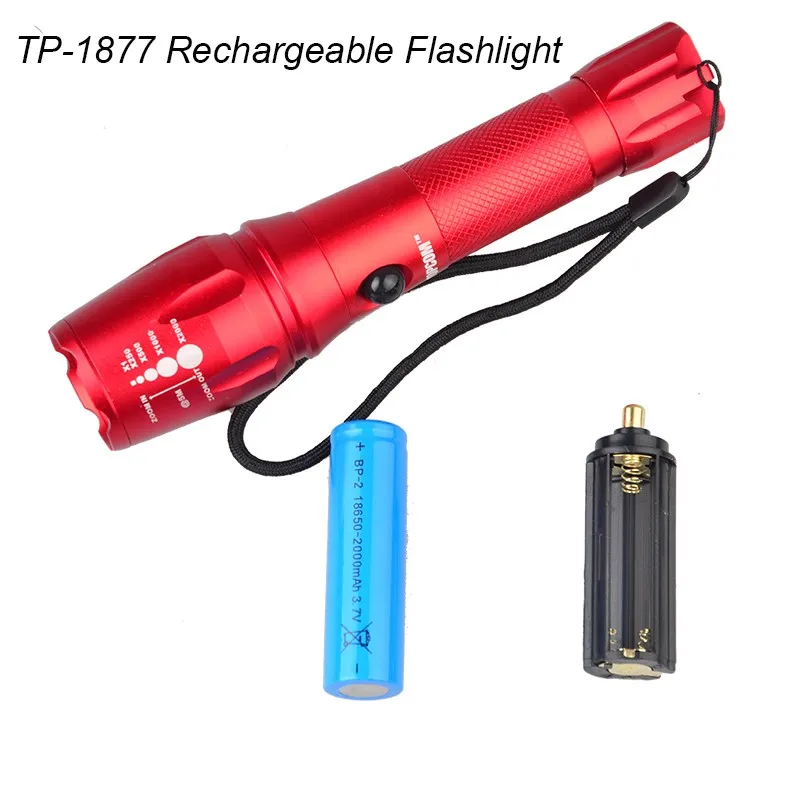 High Power 2000 Lumen Zoomable XM-L T6 LED Rechargeable Flashlight