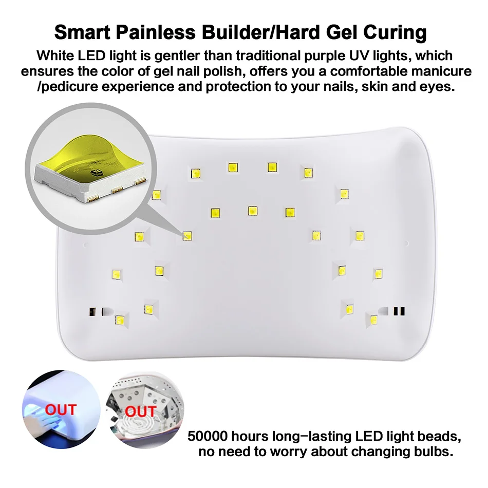 SUNUV SUN8 UV LED Nail Lamp 48W Nail Gel Dryer 30s 60s Timer 90s Low Heat Mode Curing UV LED Gels Nail Polish Art Tools