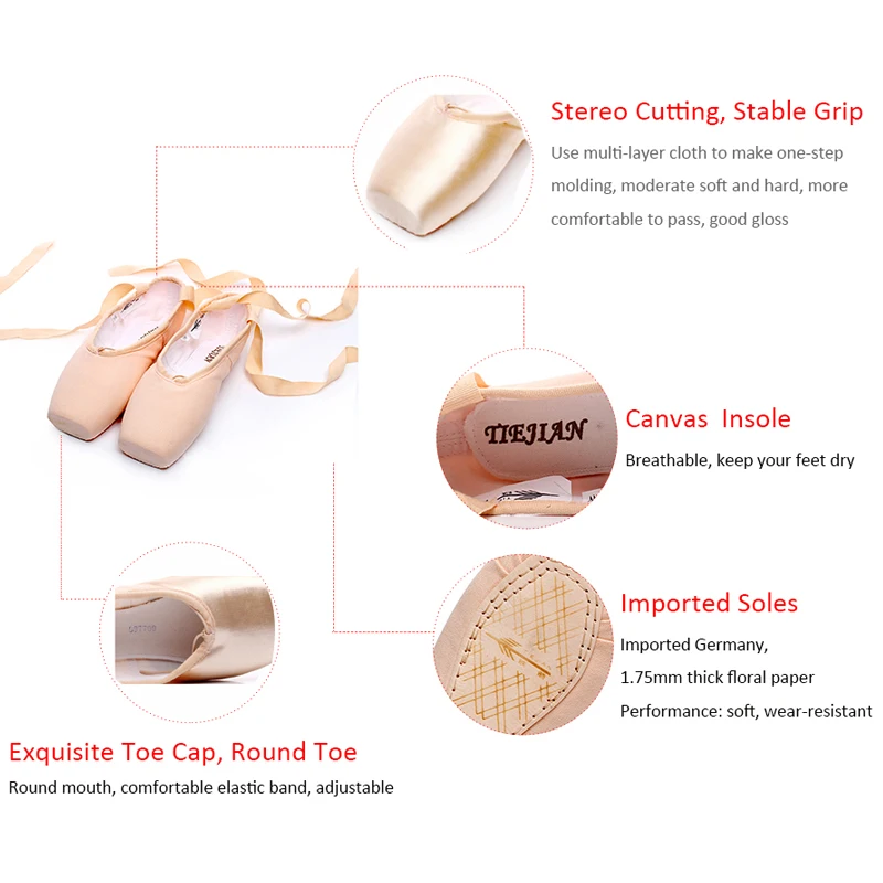  Adult Women Retro Durable Beginners Practice Ballet Shoes With Ribbons Red Black  Professional Dance Pointe Shoes For Girls