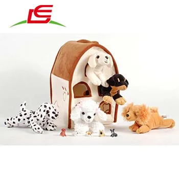 stuffed dog with carrier