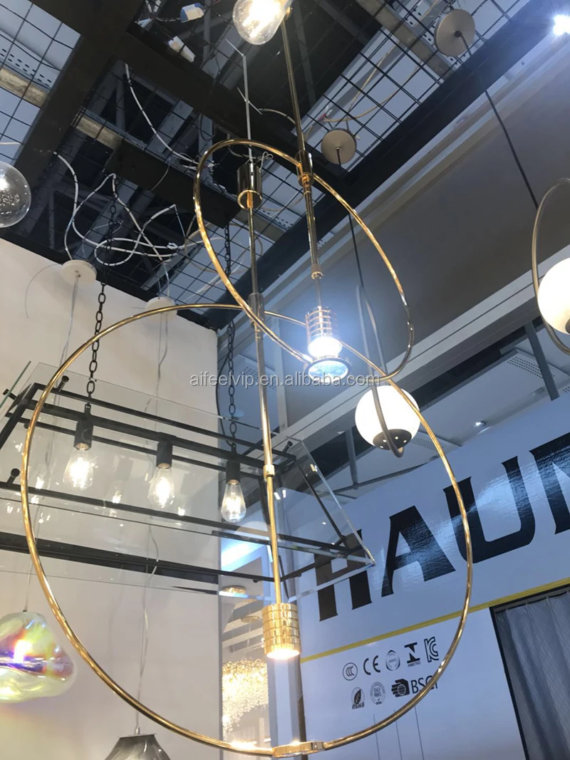 New decorative iron cage light gold color luxury circle ring pendant light for corridor