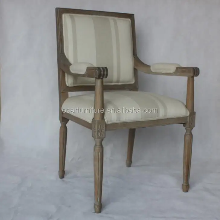 French Country Style Linen Stripe Fabric Wood Dining Chairs With Arms Buy Wood Chairs With Arms Dining Chairs With Arms French Country Dining Chairs Product On Alibaba Com