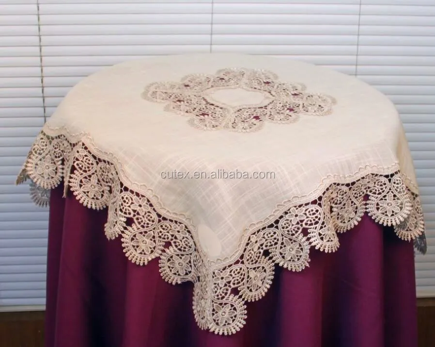 Renda Dengan Bunga Bordir Desain Krim Taplak Meja - Buy 