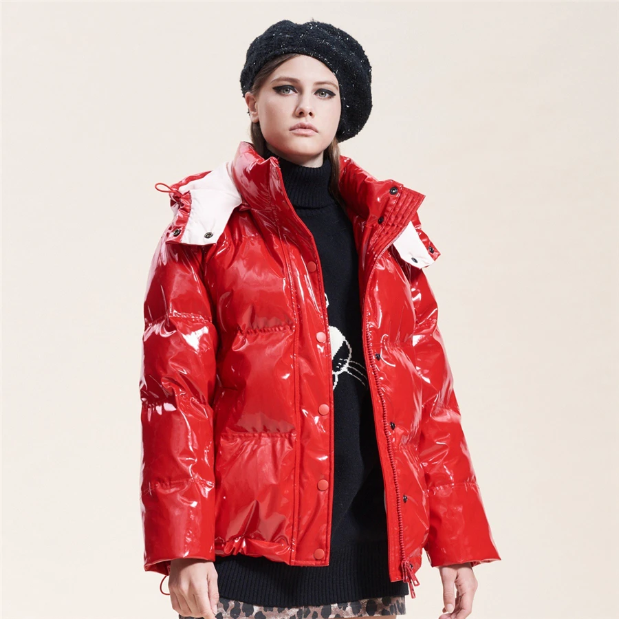 womens shiny puffer coat