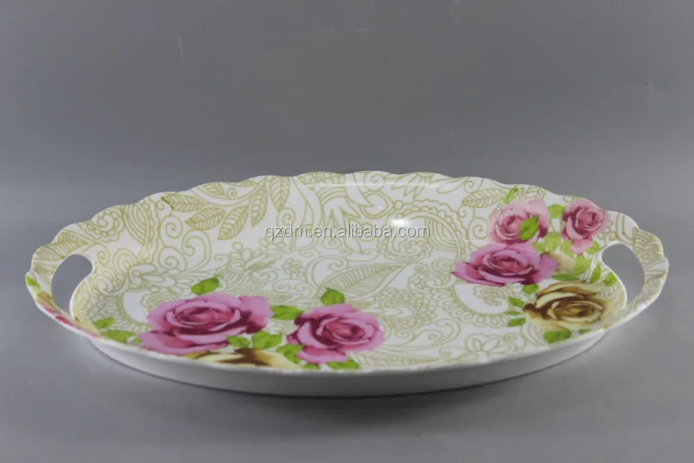 Wavy Edge Melamine Oval Serving Tray 16 Inch