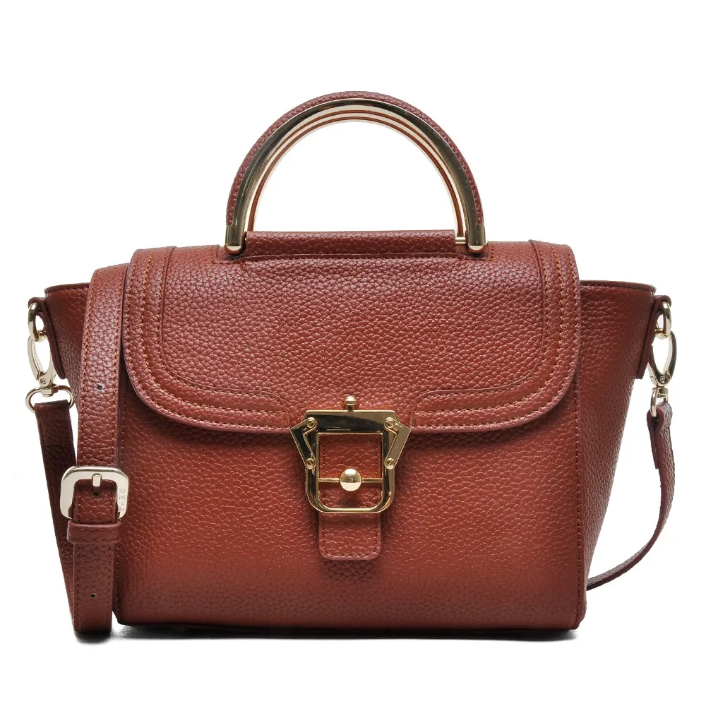 HUYAOPT Women's Leather Crossbody Shoulder Bag - Orange Faux PU Purse With Two Detachable Straps