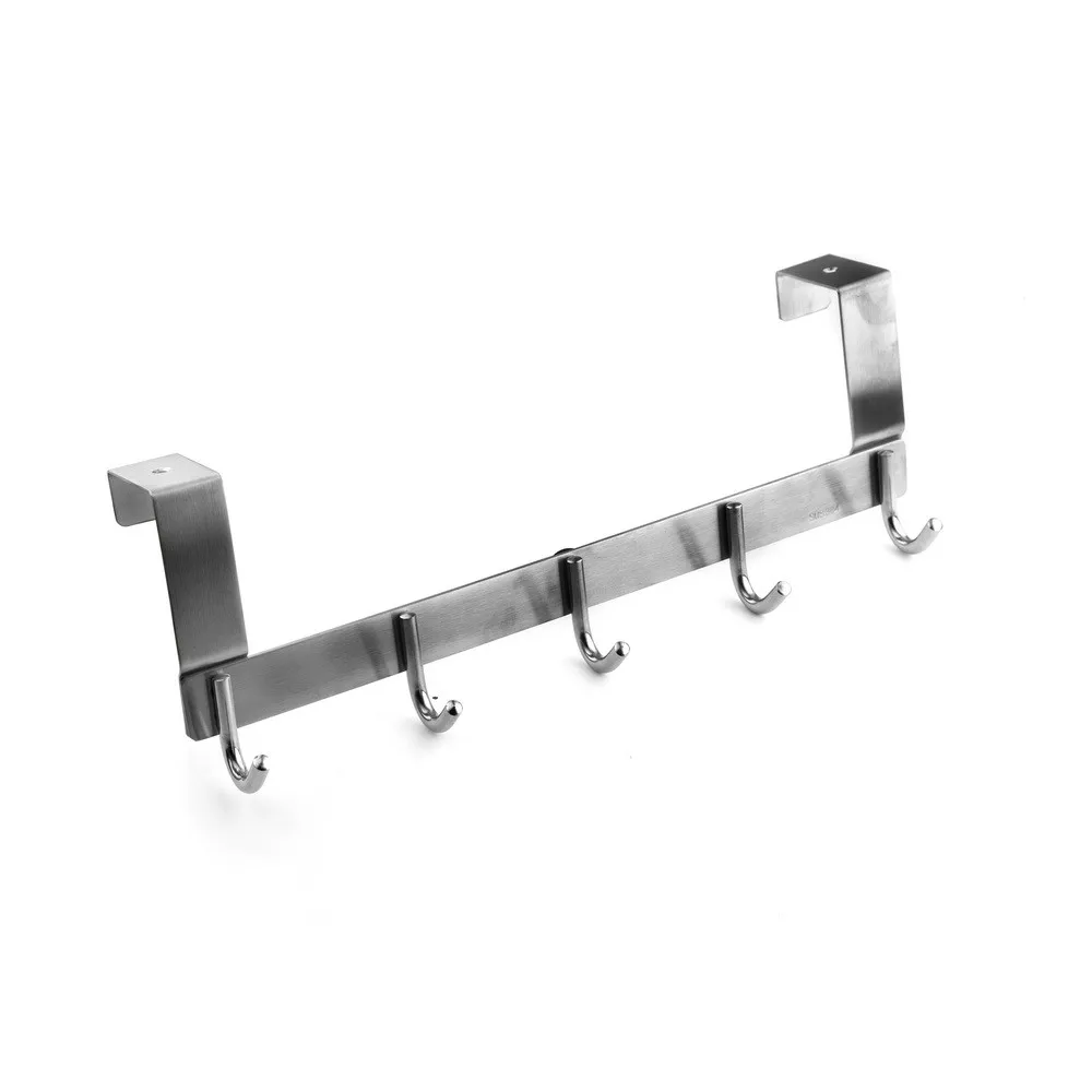 Wall Mounted Stainless Steel Hook Rack With 5 Dual Hanger Hooks For