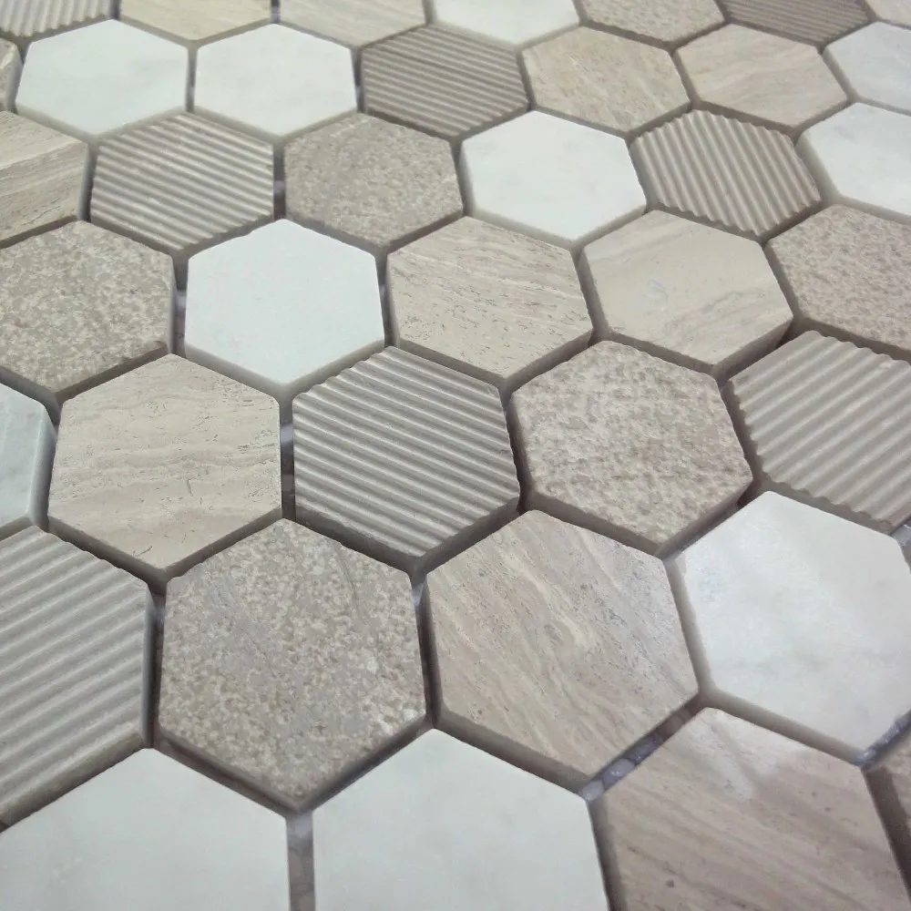 Honey Select Hammered hexagon Mosaic marble tile