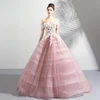 TS7188 Jancember beaded evening gowns long train dress lady for women cap sleeves evening gown