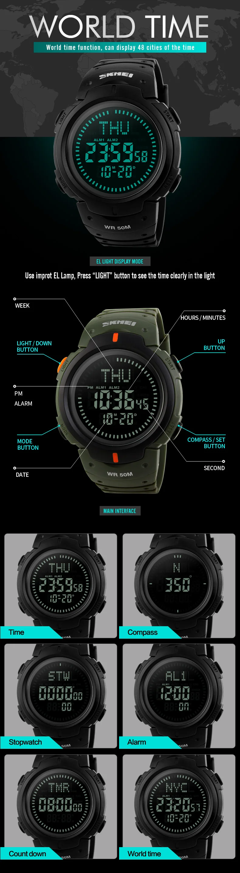 skmei model 1231 compass watch user manual