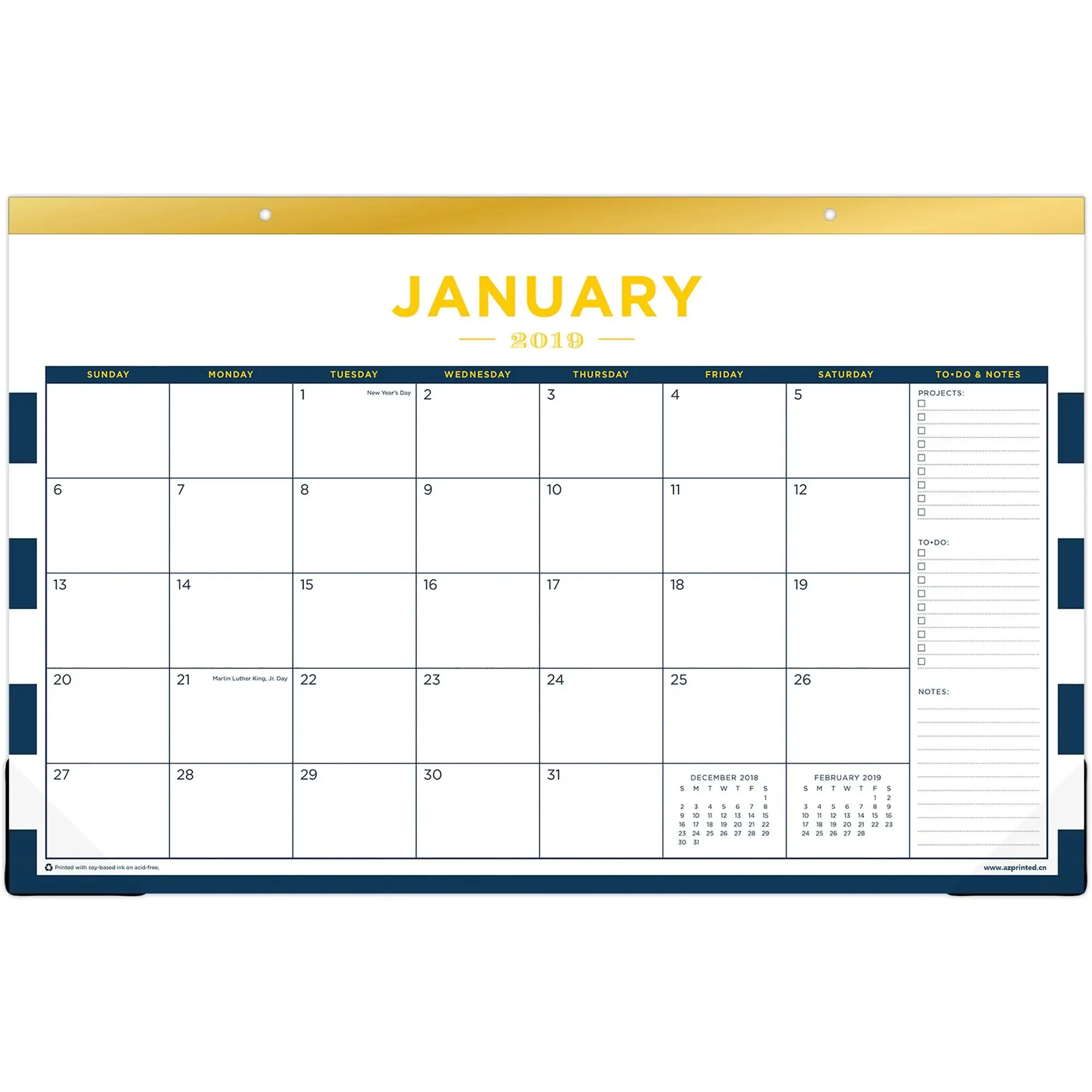 2019 Best Quality Desk Pad Calendar With Clear Corner Protector