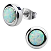 316L Surgical Steel bezel setting White Synthetic Fire Opal Stud Earrings
