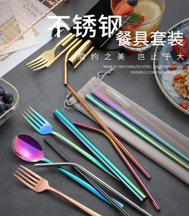 Fork Spoon Chopsticks Set Stainless Steel Flatware Travel Carrying Case 