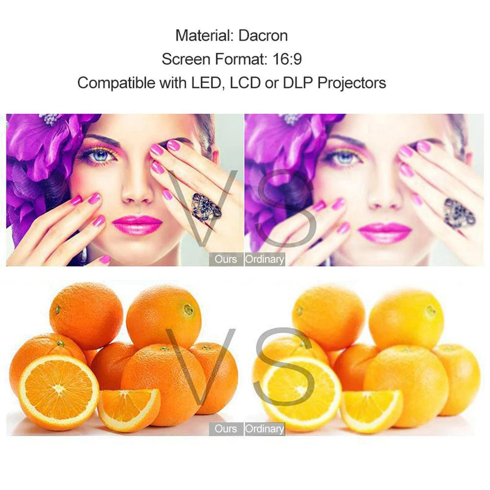 Polyester Projector Screen 120 Inches 16:9 Simple Soft Fabric Projector Screen Portable Foldable