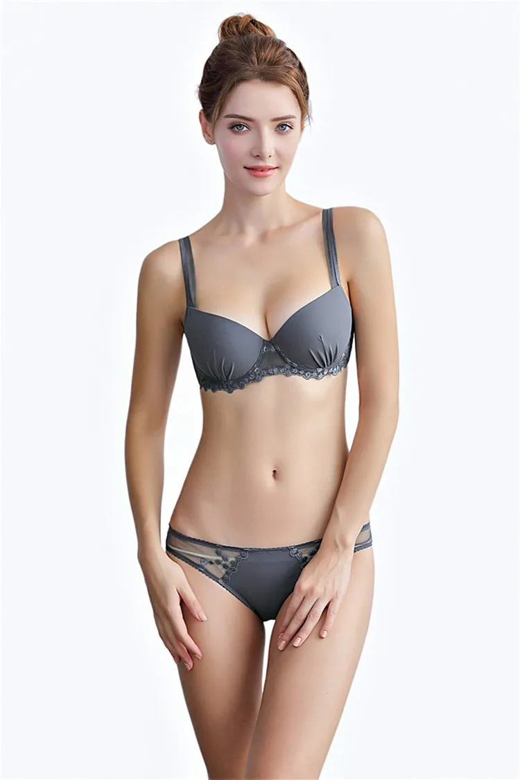 New Arrival Sexy Bra And Panty Set Woman Fashion Satin Push Up Smooth Bras Sets Three Color