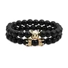 Wholesale Retro Men Bracelet Healing Balance Matte Beads Stone Bracelet Skull Bangle Double sets Crown Bead Charm Bracelet