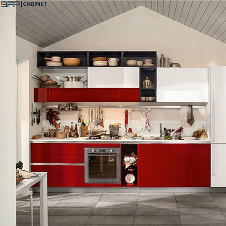 Modulate Antique Customized Red High Gloss Lacquer Kitchen Cuisine Complete Furniture