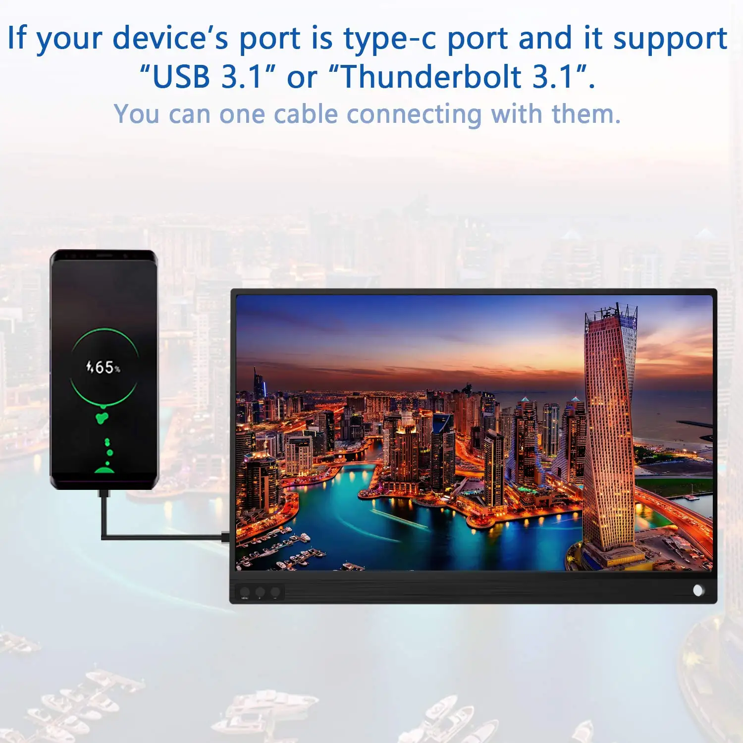 15.6 inch Portable Monitor with HD Type-C USB for Laptop PC Full HD 1920*1080P Gaming Monitor