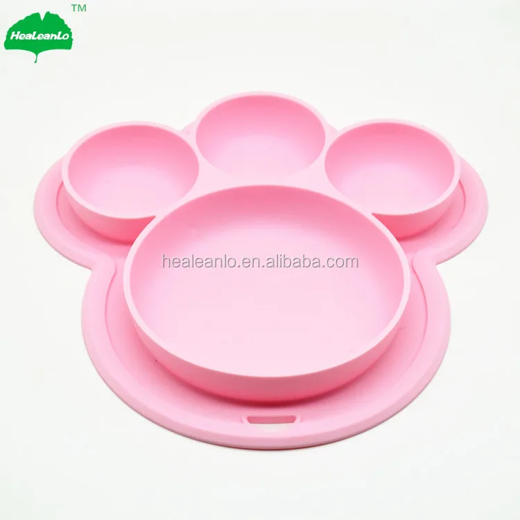 Healeanlo New Design Bear's Paw Shape Silicone Divided Dishes Plate For