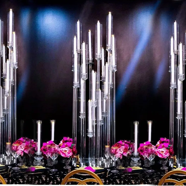 Wholesale Glass Tubes Candle Holder 5 Arms Crystal Wedding Candlestick Centerpieces With Chimney 2784